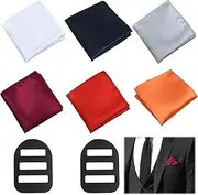 [THKO] Pocket Square Holder, Set of 2 Black Plastic Clips for Suit Handkerchiefs White Grey Orange Dark Wine Blue Fabrics Perfect for Wedding Business Casual Fashion, White, grey, orange, light wine red