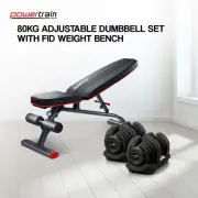 Powertrain 80KG Adjustable Dumbbell Set with FID Weight Bench