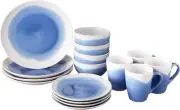 round Dinnerware Sets | Blue & White Kitchen Plates, Bowls, and Mugs | 16 Piece