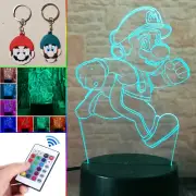 Mario running acrylic LED lamp w/ remote control + keychains Mario & Luigi gift