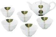 [Noritake] WY1010/1658 Tea Cup (with Pot) Set, 5.1 fl oz (155 cc), Everleaf Grass, 5 Teacups, 1 Pot, Fine Porcelain