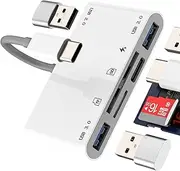 USB C to USB Adapter (6 in 1) Type-C OTG 3.0 SD Micro SD Card Reader for iPhone 16 Pro Max for Apple iPad Compatible with Samsung MacBook Android Tipo C Charger TF Card Reader Digital Camera Memory
