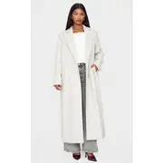 Ecru Wool Look Oversized Drop Shoulder Maxi Coat, Ecru