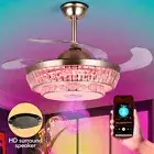42" Reversible Ceiling Fan Crystal Chandelier LED Light Remote 3-Colors 6 Speeds