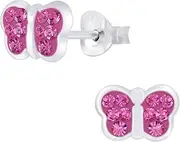 [Emerald Butterfly] Butterfly stud earrings for girls 925 sterling silver with Preciosa crystal in various sparkly colours anti allergy hypoallergenic nickel free jewellery for sensitive ears