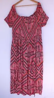 New Autograph Dress 24 Womens Maxi Shirred Red Pink Hem Splits on Front
