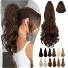 Ponytail Extension Claw 18"Long Curly Wavy Clip Synthetic Hair Extension-M Brown