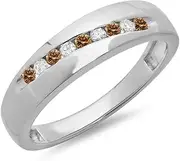 [Dazzlingrock Collection] 0.33 Carat (ctw) Round Champagne & White Diamond Men's Stackable Wedding Band 1/3 CT, Sterling Silver