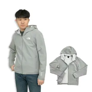 【The North Face】北臉 淡灰 吸濕排汗 男外套 運動 薄刷毛 連帽 外套 平輸品(吸濕排汗 運動外套)