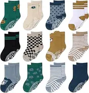 The Peanutshell Organic Baby Boy Socks for 3-12, 12-24 Months - Non-Slip Grip, 100% Cotton Baby Crew Socks - Bold