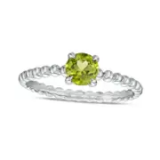 5.0mm Peridot Beaded Comfort-Fit Stackable Ring in Solid 10K White Gold - Size 7