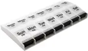 7-Day Pill Case, AM/PM Med Organizer, Large Compartments, Clear/Black