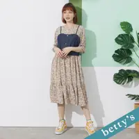 在飛比找蝦皮商城優惠-betty’s貝蒂思(21)假兩件牛仔馬甲飄逸洋裝(淺黃)