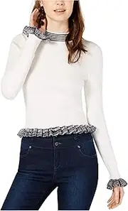 [French Connection] Alexa Ruffle-Trim Knit Sweater White XS