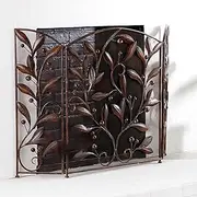Fireplace Screen Guard, Fire Guard 3 Panel Folding Hearth Screen, Mesh Fireplace Protective Spark Guard, Outdoor Metal Decorative Mesh Cover Solid Fire Place Fence, Red Copper Color