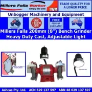 Millers Falls 750w (1hp) 200mm (8") Bench Grinder Adjustable Light & Guards