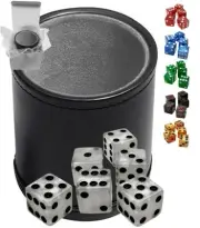Black PU Leather Grey Felt Lined Cup with (6) 16mm Marbleized Dice (Gift Boxed)