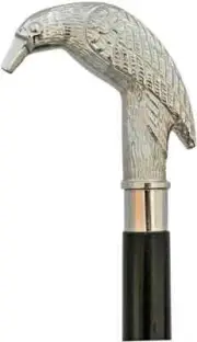 Silver Brass Raven Crow Handle Vintage Black Wooden Walking Stick Cane Christmas