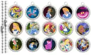15 Alice In Wonderland Silver Flat Bottle Cap Necklaces Set 2