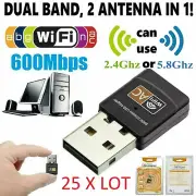 25 x Mini Dual Band 600Mbps USB WiFi Wireless Adapter Network 2.4/5GHz 802.11ac