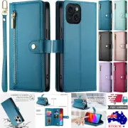 For iPhone 16 16e 15 14 13 12 11 Pro Max Plus X XR Zipper Wallet Case Flip Cover