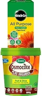 Miracle-Gro All Purpose Soluble Plant Food Fertiliser + Scotts Osmocote Plus Organics Fruit and Citrus fertiliser and Soil Improver 800g)