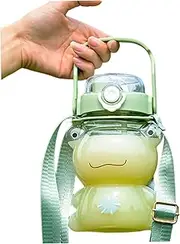 Frog Water Bottles Cute Clear Leakproof Drinking Bottles with Straw Strap 850ML Green Cute Water for Girls, Frog, Portable Drinking Cup-