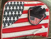 Horse Saddle Pad U.S. Flag + Free Matching Fly Bonnet Ear Net Full/Cob