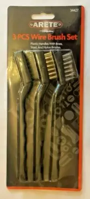 WIRE BRUSH SET 3 PIECE SET ARETE TOOLS BRASS STEEL NYLON BRUSH | HYT