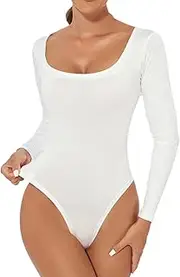 [FEESHOW] Women Body Long Sleeve Stretchy Tank Unitard Long Jumpsuit Gym Bodysuit Yoga Dance Jogging