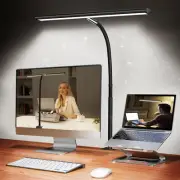 LED Desk Lamp W/ Stepless Dimming, Flexible Gooseneck, USB, Clamp - Black