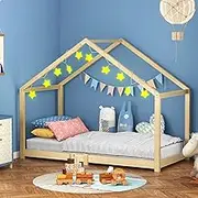 ALFORDSON Kids Bed Frame Wooden Timber House Frame Single Mattress Base Platform, Solid Pine Wood Bed Base Foundation Children's Beds, Nellie Series Bedroom Furniture (Oak w/o Guard Rail)