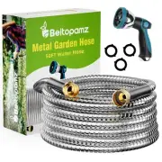 Garden Hose 50 ft, Stainless Steel Metal Water Hose 50 Feet with Nozzle, Flex...
