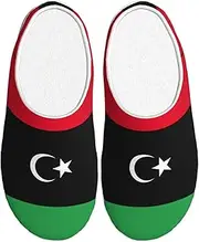 [EdWal] Libyan flag print Winter Warm Slippers Indoor Anti-skid Plush Slippers Relaxing at Home for Women Men