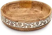 KAIZEN Fruit Bowl Mango Wood for Kitchen Counter, Fruit Bowls for Farmhouse Décor, Carved Bowl for Decoration, Centerpiece Bowl (10" x 10" x 2.5")