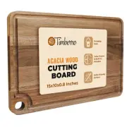 Timberro Acacia Wood Cutting Board - Solid Organic Wooden Meat Boards for Kit...