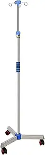 Rolling IV Pole with Wheels Medical Portable IV Drip Stand Stainless Steel Infusion Holder Adjustable Height IV Fluid Bag Stand w/4 Hooks for Clinic