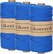 Likeecords 100% Cotton Crochet Yarn for Bag,3 Rolls/Pack 2mm x 510m,Macrame Cord,Chunky Yarn for Crocheting Handbag, Purse,Blankets Crafts Projects (Royal Blue)
