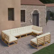 9 Piece Garden Lounge Set&Cushions Honey Brown Solid Pinewood vidaXL