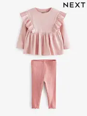 Pink Brushed Ribbed Long Sleeve T-Shirt and Leggings Set (3mths-7yrs) (386014) | $14 - $19
