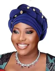 [Generic] Women Turban Pre-Tied Twisted Beanie Cap Headwear Rhinestone Soft Stretchy Head Turbans