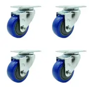 3 Inch SS Blue Polyurethane Wheel Swivel Top Plate Caster Set Service Caster