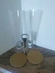 Bullware Set of 2 Pilsner Beer Glasses, 2 Cork Coasters, Bottle Opener Man Cave