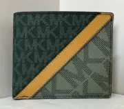 New Michael Kors Cooper Men's Billfold Wallet Olive / Army Green multi