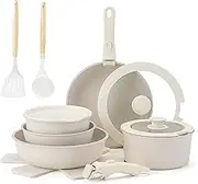 Gourmetific Cookware Set, Non-Stick Ceramic Coating Cookware, with Removable Handle, Rapid Heating and Even Heating, Super Easy to Clean, for Induction Dishwasher Oven
