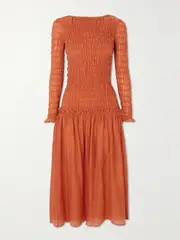 [MOTHER OF PEARL] MOTHER OF PEARL - + Net Sustain Flora Smocked Tencel Lyocell-blend Midi Dress - Orange - small small Orange