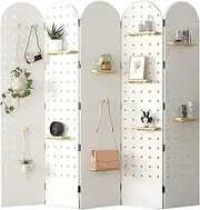 2-5 Panel Pegboard Partition Screen,Room Divider Wall with Storage Rack,Folding Pegboard Room Divider Panel,for Bedroom Bazaar Jewelry Store(White,180x40cm-5 Panel)