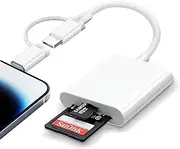 SD Card Reader for iPhone iPad, 2 in 1 SD Card to iPhone, Dual Connector(Lightening&USB-C) Dual Slots MicroSD/SD Memory Card Adapter Trail Camera Viewer for Devices with iOS/Android/Other System