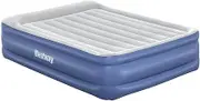 Bestway Queen Air Mattress with AC Pump, Camping Inflatable Bed Beds Blow Up Sleeping Airbed Indoor Outdoor Hiking Travel Holiday Car Airbeds, Carry Bag Pillow Flocked Surface Light Grey