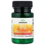 Swanson, Vitamin B12 with Folate, Strawberry, 100 Lozenges
